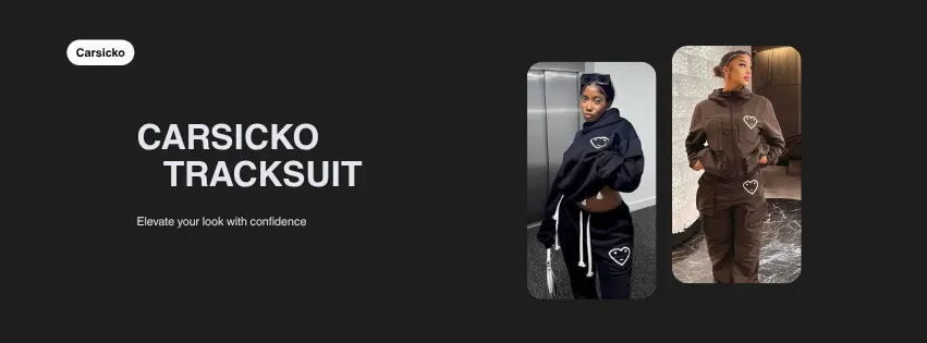 Carsicko tracksuit folded flat, official UK streetwear buyer's guide banner